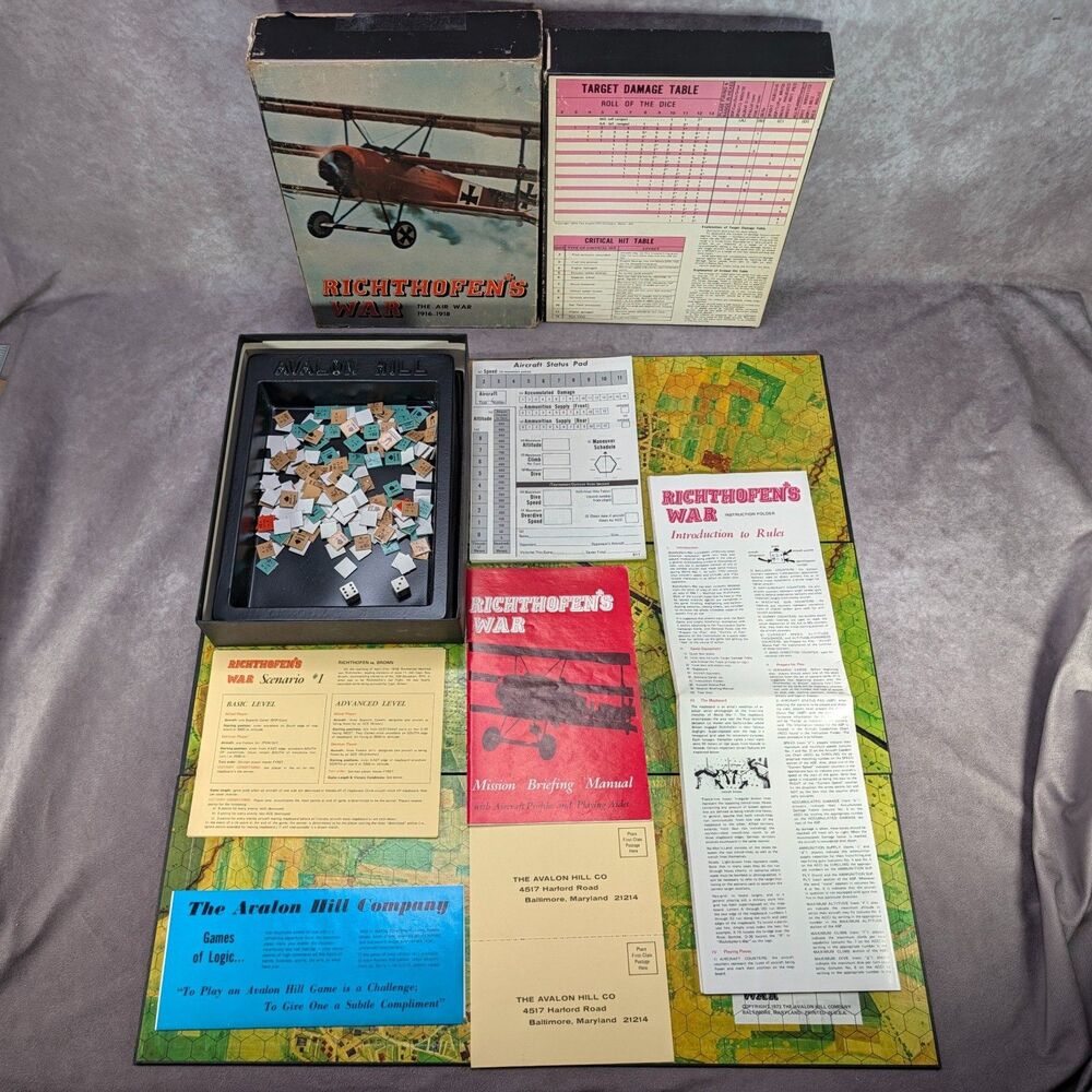 Vintage WWI Board Game Richthofen's War The Air War 1916-1918 Avalon Hill 1972